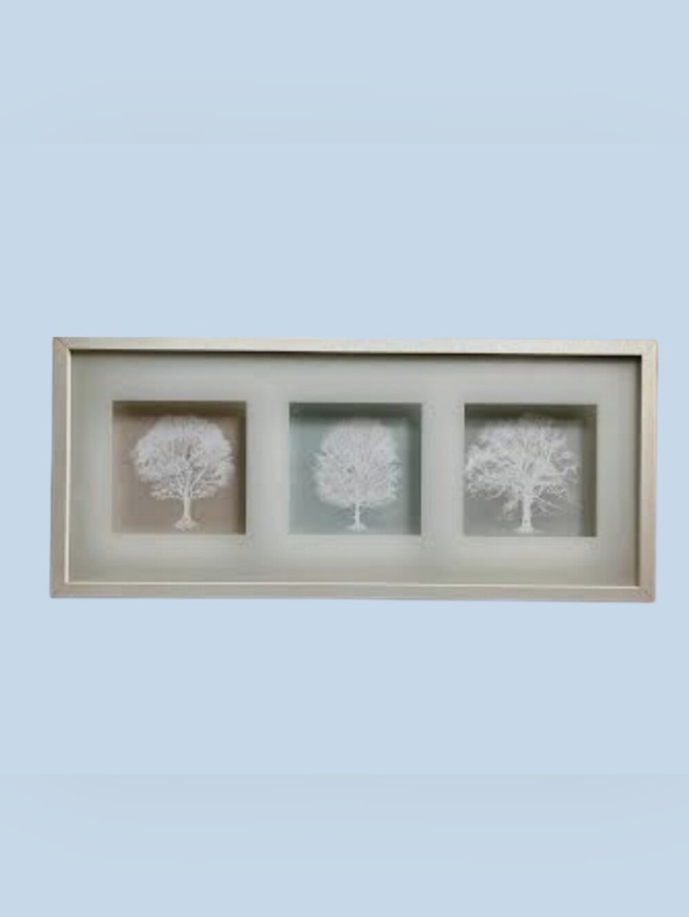 IKEA Trees Art 3D Shadow Box Wood Framed White Nature Elegance Approx 28"X12"